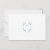 Einfache, stylische, dunkelblaue Monogram für feie RSVP Karte (Rückseite)