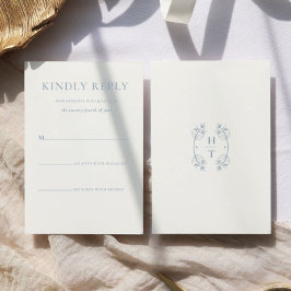 Einfache, stylische, dunkelblaue Monogram für feie RSVP Karte