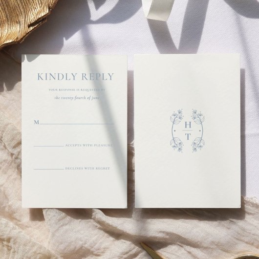 Einfache, stylische, dunkelblaue Monogram für feie RSVP Karte