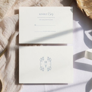 Einfache, stylische, dunkelblaue Monogram für feie RSVP Karte