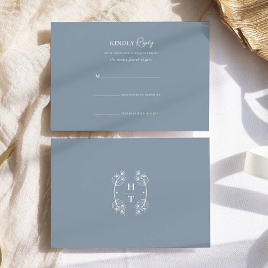 Einfache, stylische, dunkelblaue Monogram für feie RSVP Karte