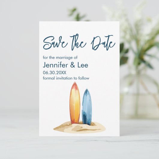 Einfache Surfboard-Save the Date Save The Date (Stehend Vorderseite)