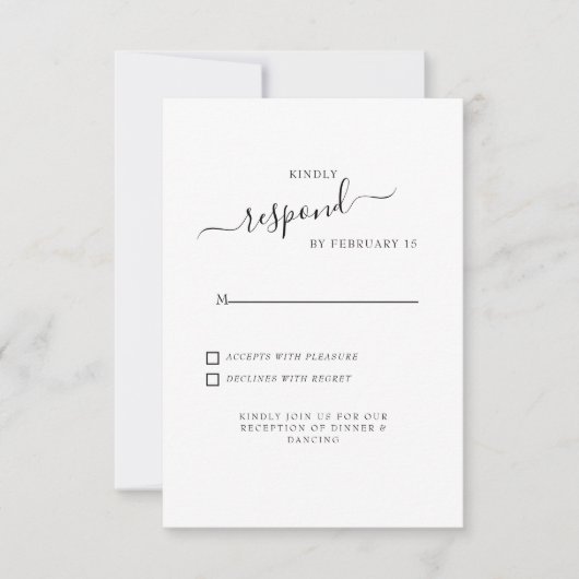 Einfache Swash White Wedding RSVP Karte (Vorderseite)