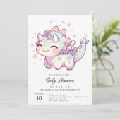Einfache Sweet Dinosaur Babydusche Einladung (Stehend Vorderseite)