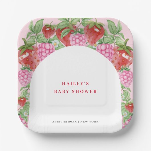 Einfache Sweet Strawberry Arch Baby Dusche Pappteller (Vorderseite)