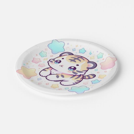 Einfache Sweet Tiger Baby Dusche Pappteller (Schrägansicht)