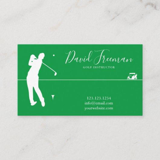 Einfache Swing Silhouette Green Golf Instructor Visitenkarte (Vorderseite)