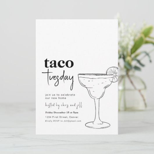 Einfache Taco Dienstag-Haus-Party Einladung (Stehend Vorderseite)