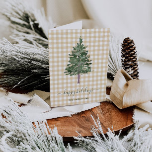Einfache Tanne   Weihnachtsbaum auf neutralem Ging Feiertagskarte
