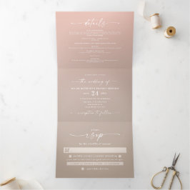 Einfache Taupe Beige & Blush Pink Ombre Hochzeit Dreifach Gefaltete Einladung
