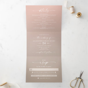 Einfache Taupe Beige & Blush Pink Ombre Hochzeit Dreifach Gefaltete Einladung