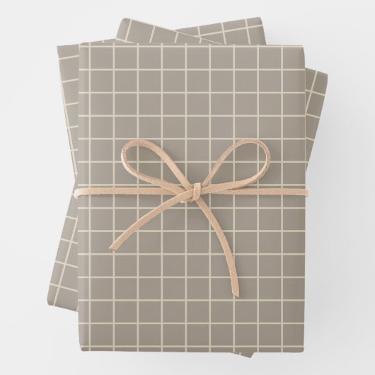 Einfache Taupe Brown Grid Lines Graph Muster  Geschenkpapier Set (Beispiel)