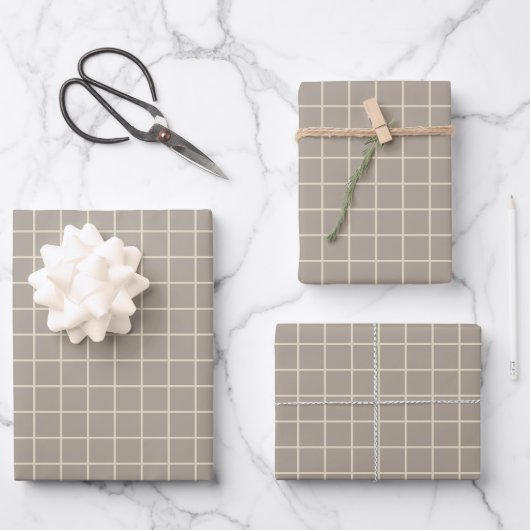 Einfache Taupe Brown Grid Lines Graph Muster  Geschenkpapier Set (Vorderseite)