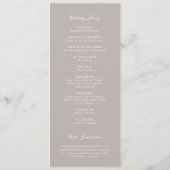 Einfache Taupe Elegante Hochzeit Programm (Rückseite)