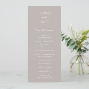 Einfache Taupe Elegante Hochzeit Programm