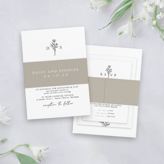 Einfache Taupe Minimalistisch Names Classic Weddin Einladungsbanderole