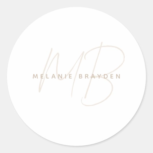 Einfache Taupe Minimalistisch Zwei Monogramm Name Runder Aufkleber (Vorderseite)