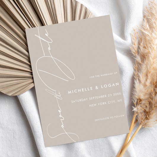Einfache Taupe Moderne handgeschriebene Skripte Save The Date