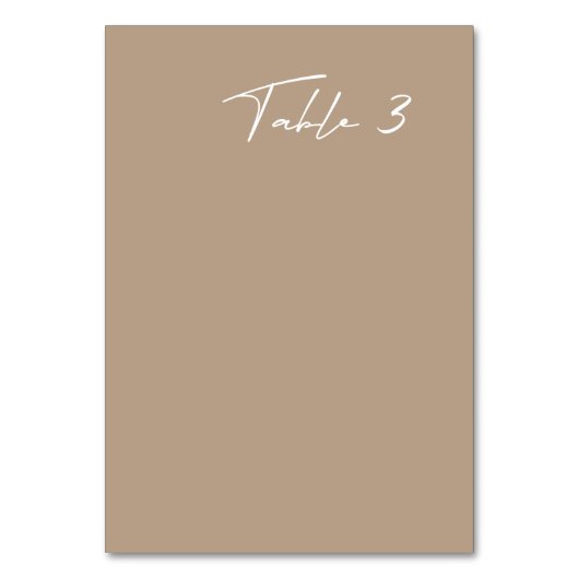 Einfache Taupe Moderne Hochzeit Tischnummer (Rückseite)