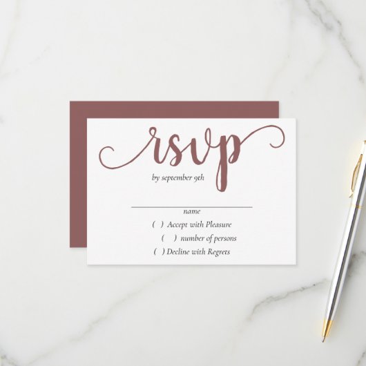 Einfache Taupe-Script | Wüste-Rose Blüh-Event RSVP Karte (Vorderseite/Rückseite Beispiel)