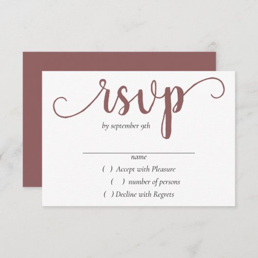 Einfache Taupe-Script | Wüste-Rose Blüh-Event RSVP Karte (Vorne/Hinten)