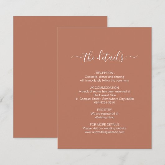 Einfache Terracotta-Einschließungskarte Begleitkarte (Vorne/Hinten)