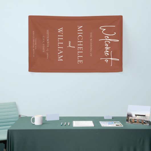 Einfache Terracotta Elegante Script Wedding Willko Banner (Messeveranstaltung)