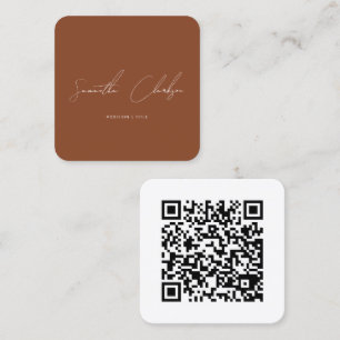 Einfache Terracotta-Handgeschriebener QR-Code Quadratische Visitenkarte