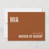 Einfache Terracotta Matron of Honor Vorschlag Card Mitteilungskarte (Vorderseite)