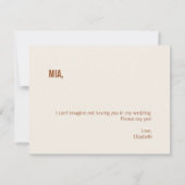 Einfache Terracotta Matron of Honor Vorschlag Card Mitteilungskarte (Rückseite)