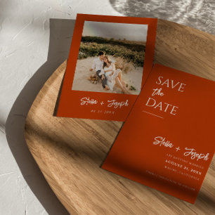 Einfache Terracotta Modernes Boho Chic Foto Hochze Save The Date