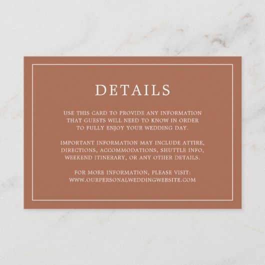 Einfache Terracotta Monogram Hochzeit Begleitkarte (Vorderseite)