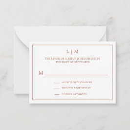 Einfache Terracotta Monogram Mini Wedding RSVP Mitteilungskarte