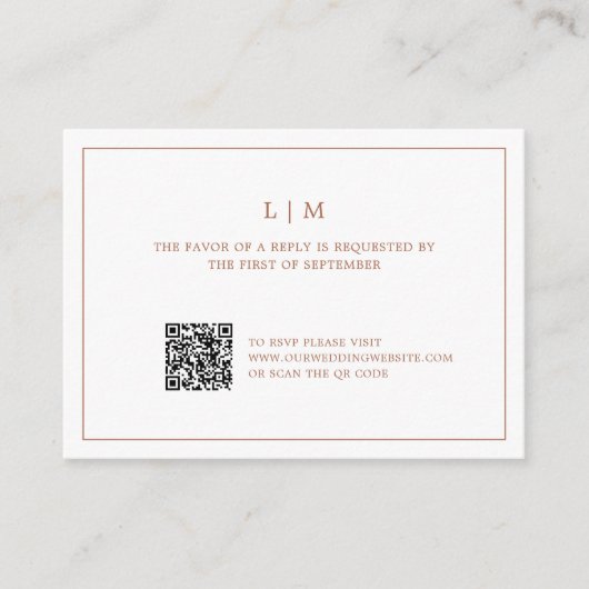 Einfache Terracotta Monogram QR Code Wedding RSVP Mitteilungskarte (Vorderseite)