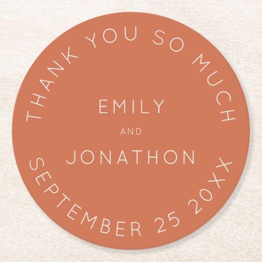 Einfache Terracotta-Namen Datum benutzerdefinierte Runder Pappuntersetzer (Vorderseite)