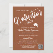 Einfache Terracotta QR Code Foto Graduation Party Einladung (Vorderseite)