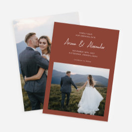 Einfache Terracotta-Script-Foto Hochzeit Save The Date