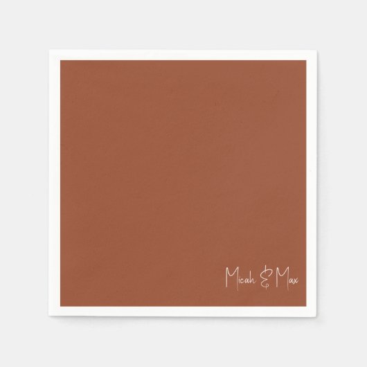 Einfache Terracotta-Script-Namen Hochzeitscocktail Serviette (Vorderseite)