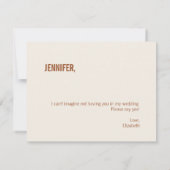 Einfache Terracotta-Trauzeugin Mitteilungskarte (Rückseite)