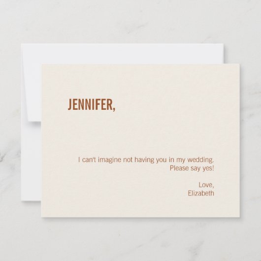 Einfache Terracotta-Trauzeugin Mitteilungskarte (Rückseite)