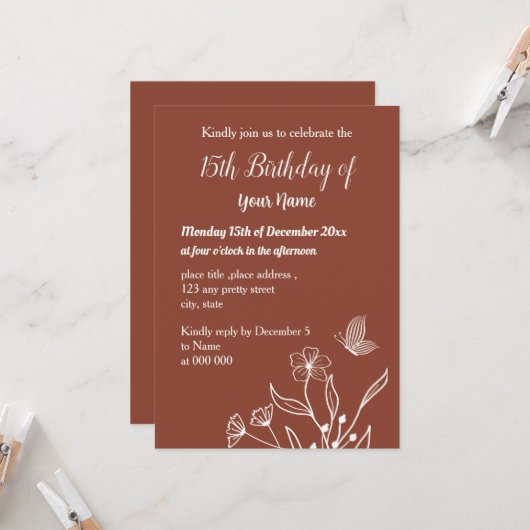 Einfache Terrakotta-Blumengeburt Einladung (Vorderseite/Rückseite Beispiel)