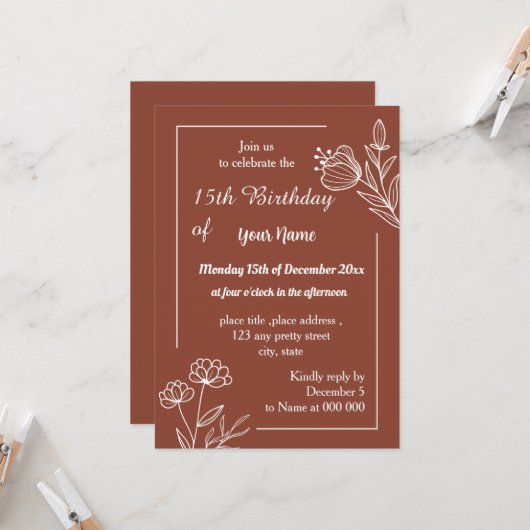 Einfache Terrakotta-Blumengeburt Einladung (Vorderseite/Rückseite Beispiel)