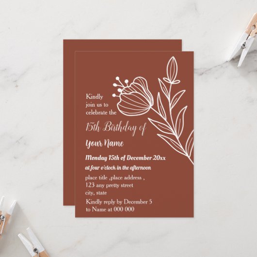 Einfache Terrakotta-Blumengeburt Einladung (Vorderseite/Rückseite Beispiel)