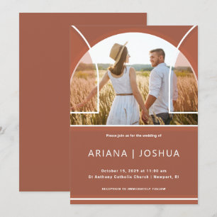 Einfache Terrakotta-Bogen-Foto-Hochzeit Einladung