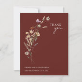 Einfache Terrakotta Herbst Wildblumen Hochzeit Dankeskarte (Vorderseite)