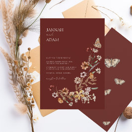 Einfache Terrakotta Herbst Wildblumen Hochzeit Einladung