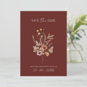 Einfache Terrakotta Herbst Wildblumen Hochzeit Save The Date (Stehend Vorderseite)