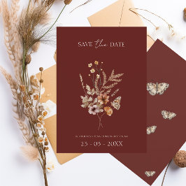 Einfache Terrakotta Herbst Wildblumen Hochzeit Save The Date