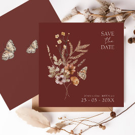 Einfache Terrakotta Herbst Wildblumen Hochzeit Save The Date