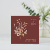 Einfache Terrakotta Herbst Wildblumen Hochzeit Save The Date (Stehend Vorderseite)